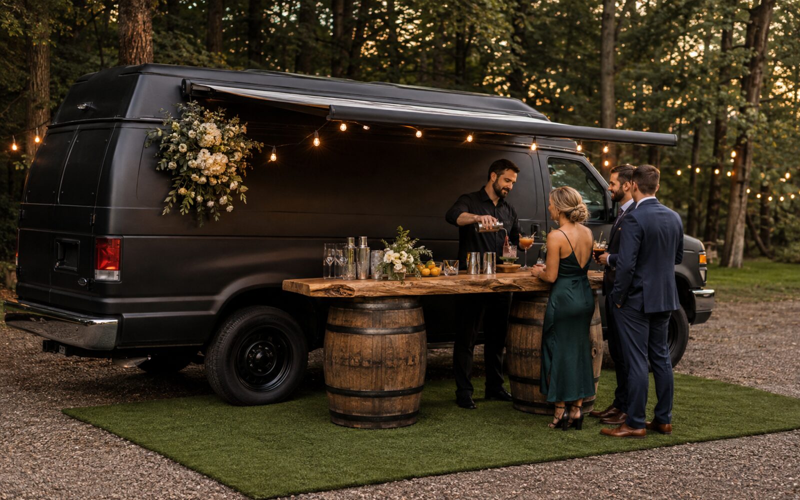 Professional mobile bar service at an outdoor event